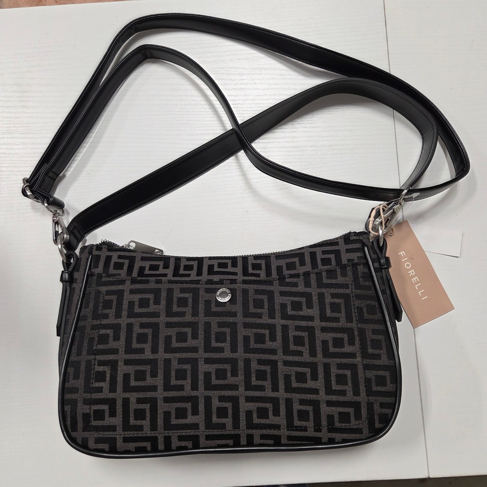 Fiorelli Black Grey Geometric Jacquard Crossbody Bag Adjustable Strap NWT